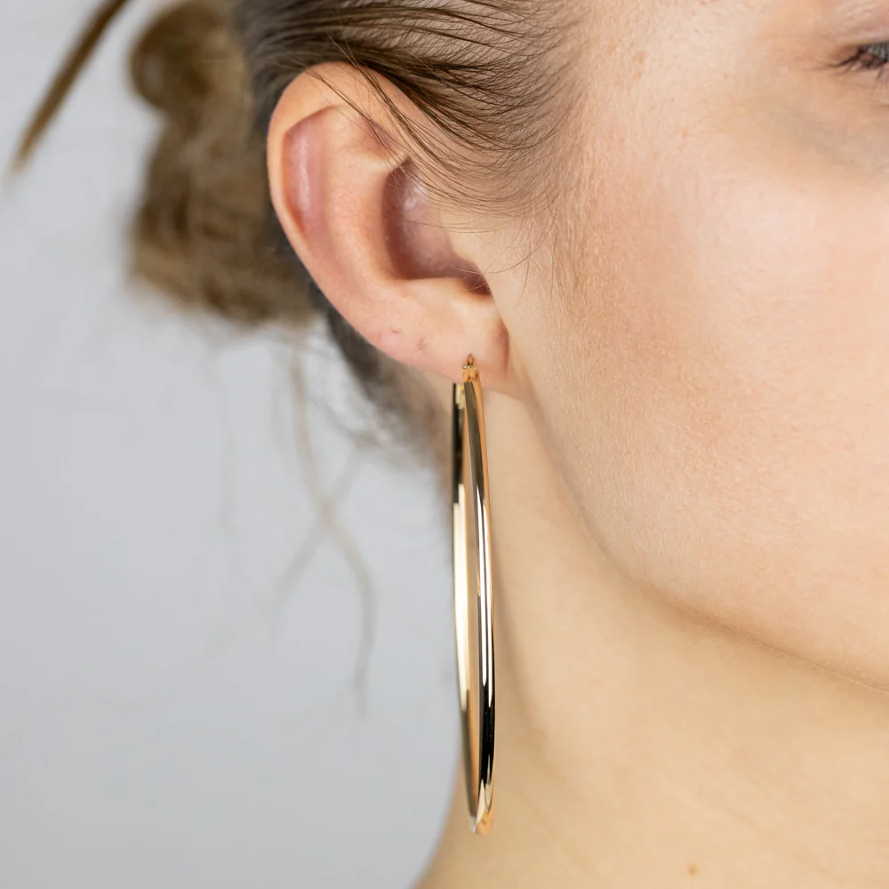 9ct Yellow Gold Plain Large Oval Hoop Earrings - Image 2