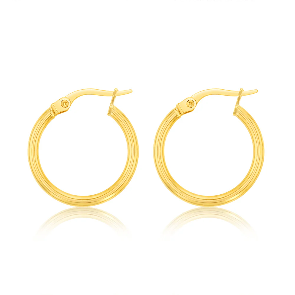 9ct Yellow Gold Polished 15mm Hoop Earrings