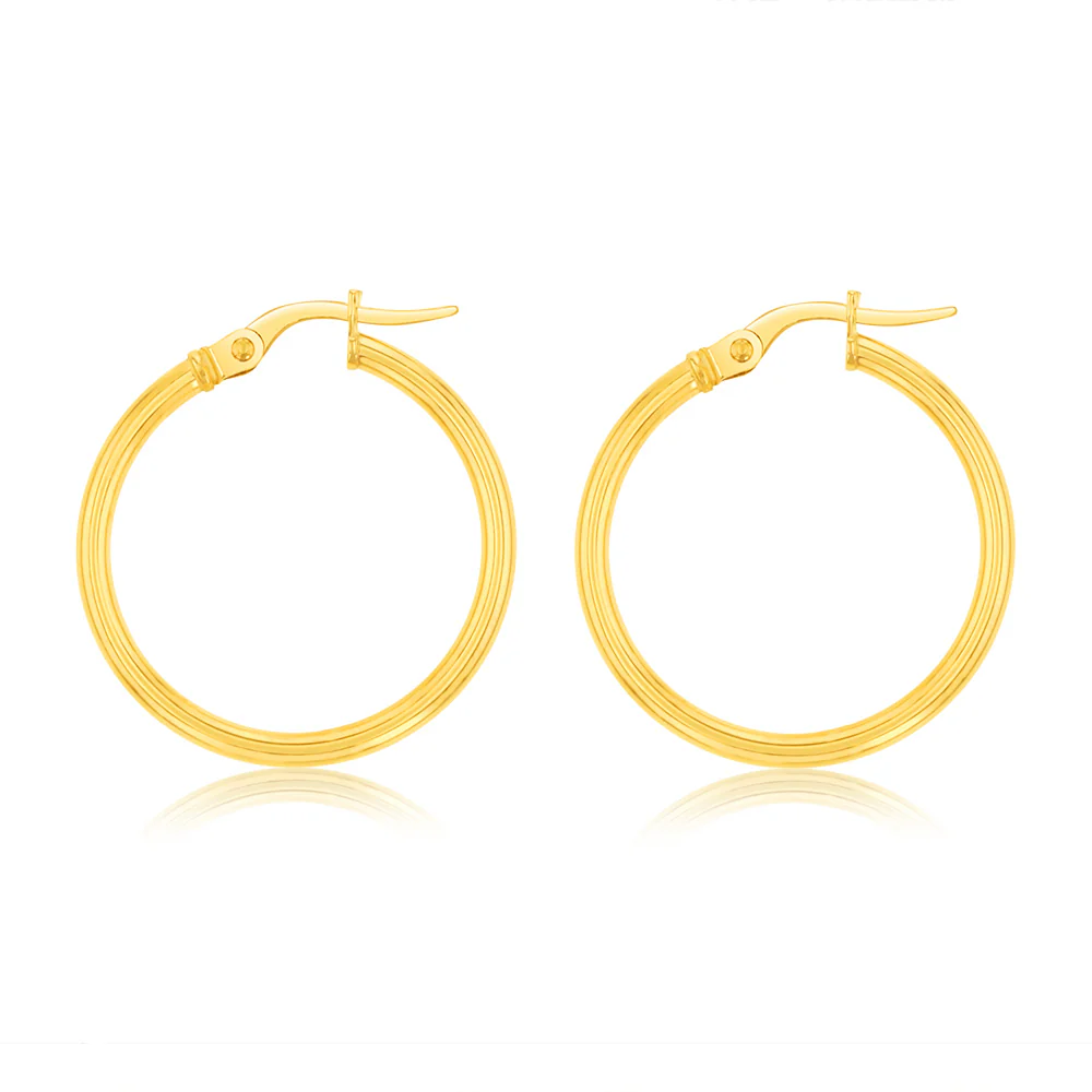 9ct Yellow Gold Polished 20mm Hoop Earrings