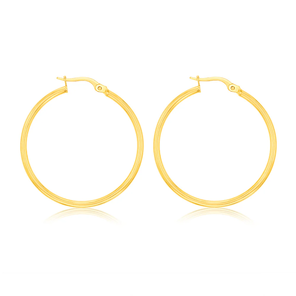 9ct Yellow Gold Polished 30mm Hoop Earrings