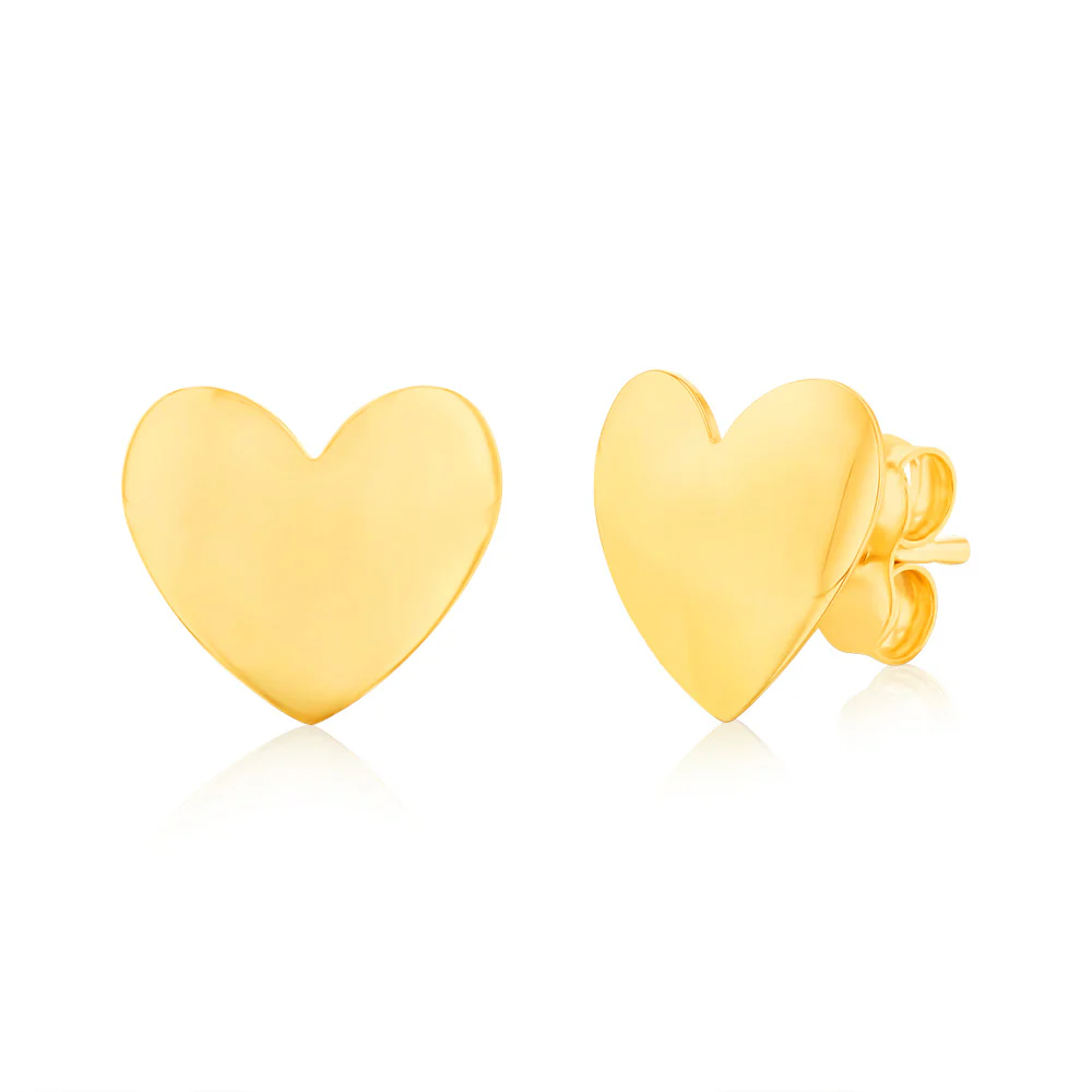 9ct Yellow Gold Polished Heart Stud Earrings