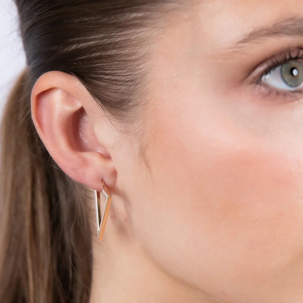 9ct Yellow Gold Polished Inverted Triangle Hoop Earrings - Image 2