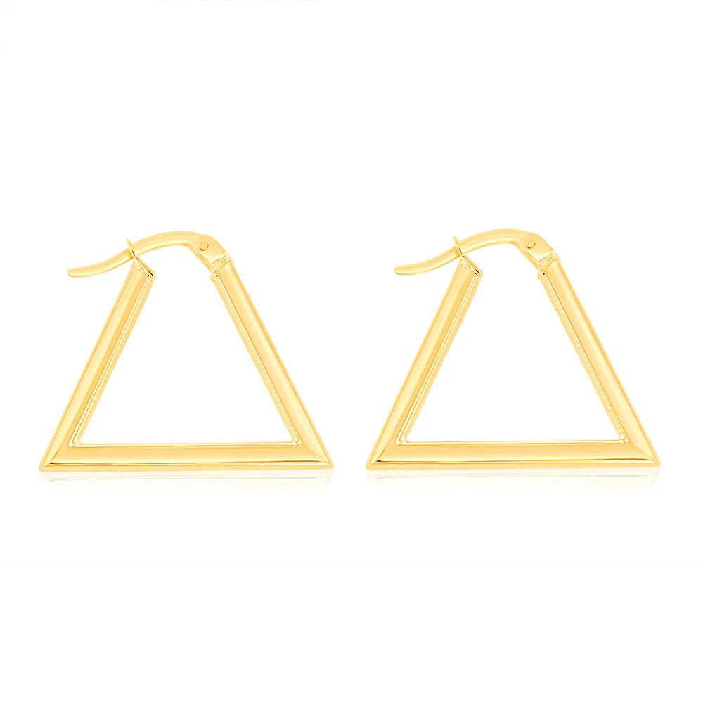 9ct Yellow Gold Polished Triangle Hoop Earrings
