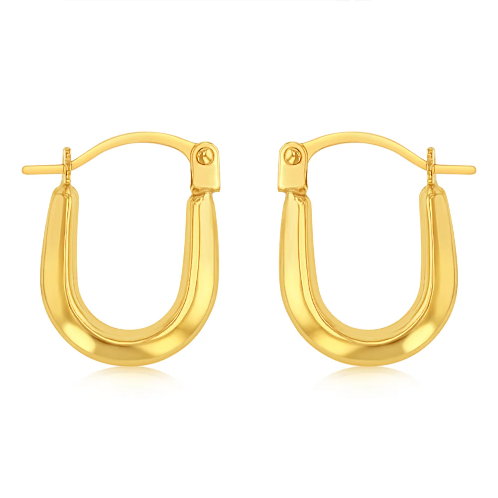 9ct Yellow Gold Polished "U" Shaped Hoop Earrings