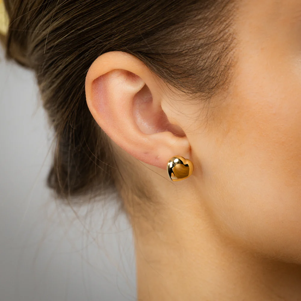 9ct Yellow Gold Puffed Heart Stud Earrings - Image 2