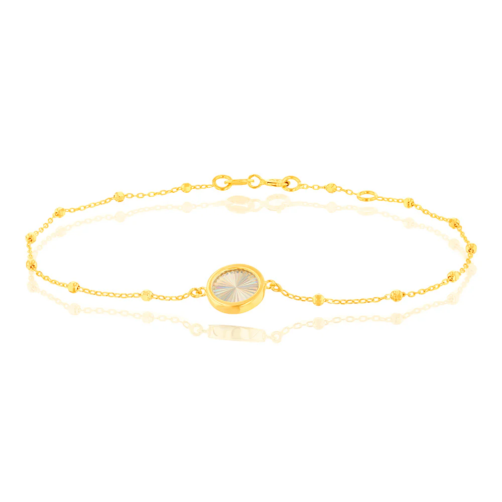9ct Yellow Gold Rainbow Circle Trace And Ball 19cm Bracelet