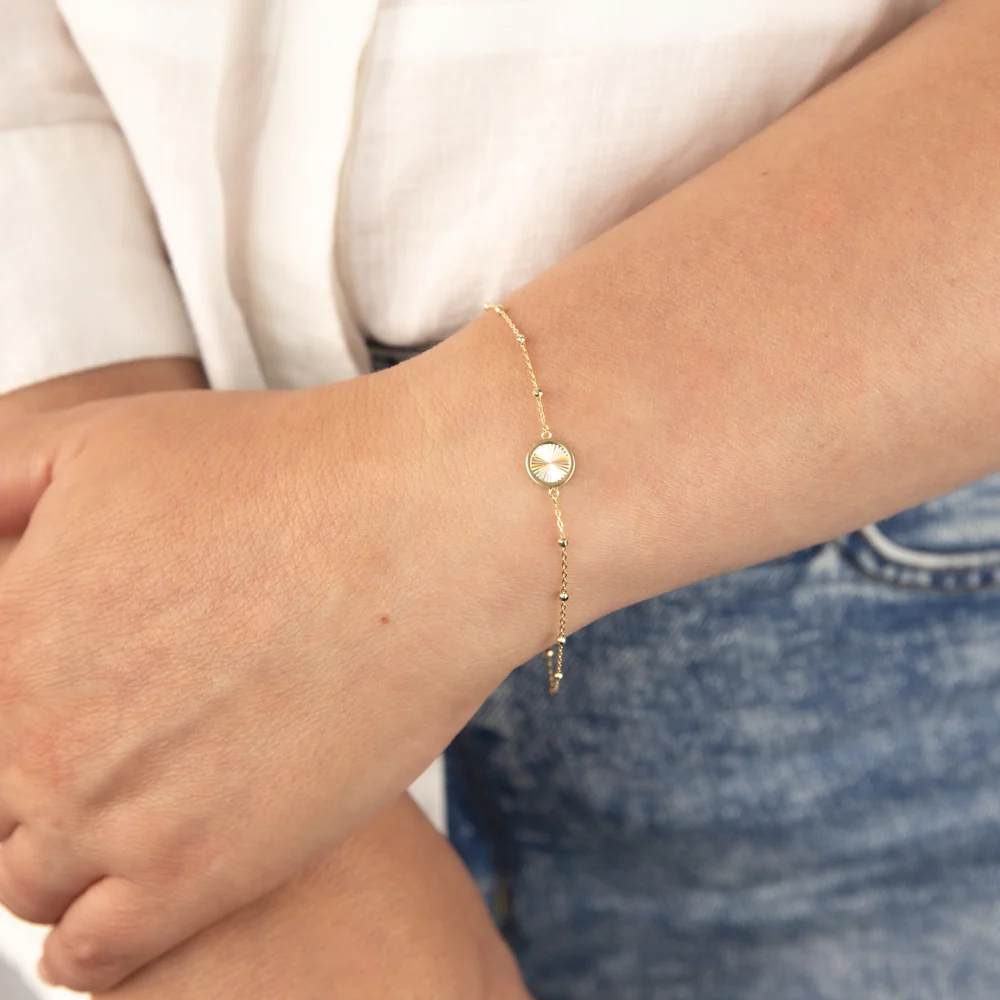 9ct Yellow Gold Rainbow Circle Trace And Ball 19cm Bracelet - Image 3