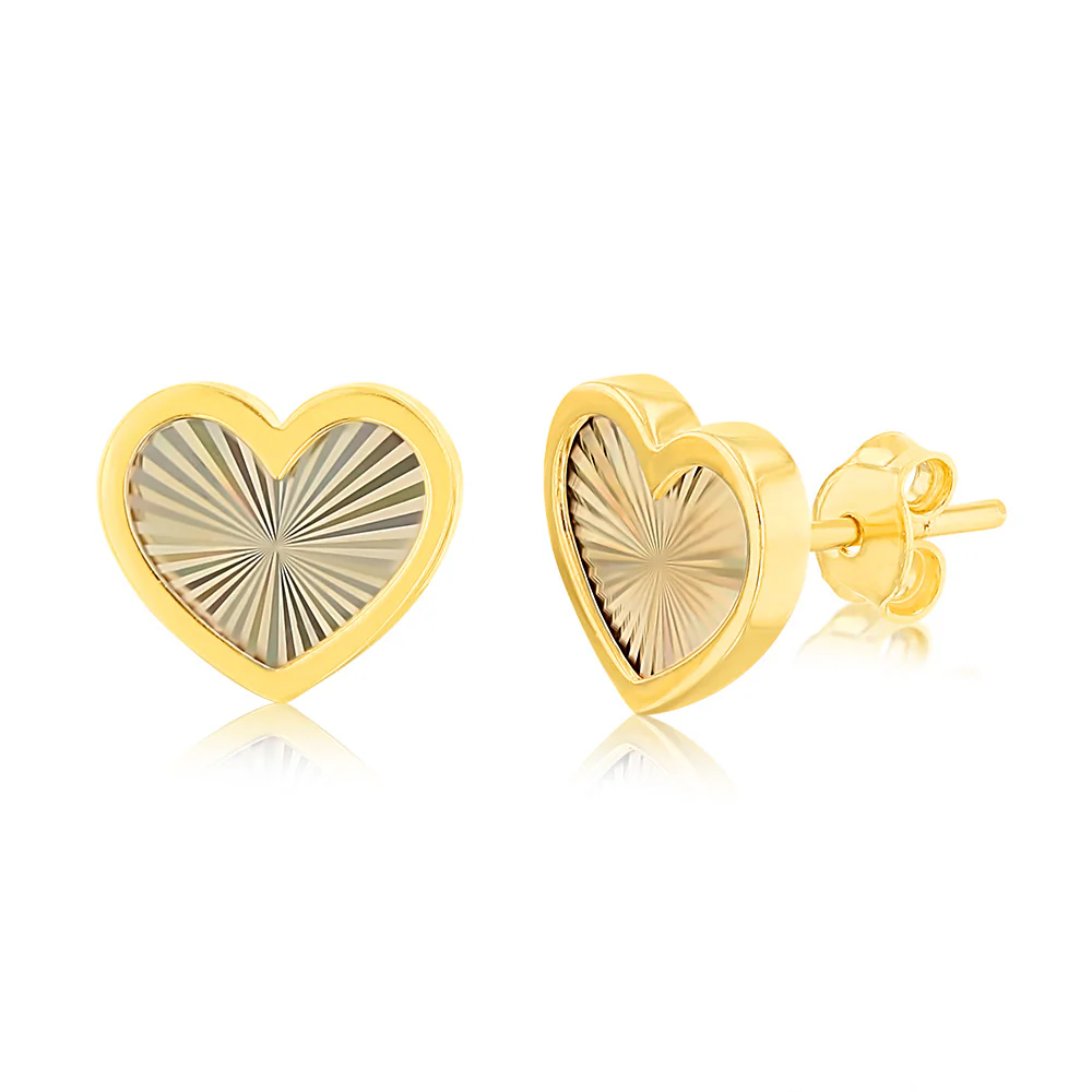 9ct Yellow Gold Rainbow Heart Stud Earrings