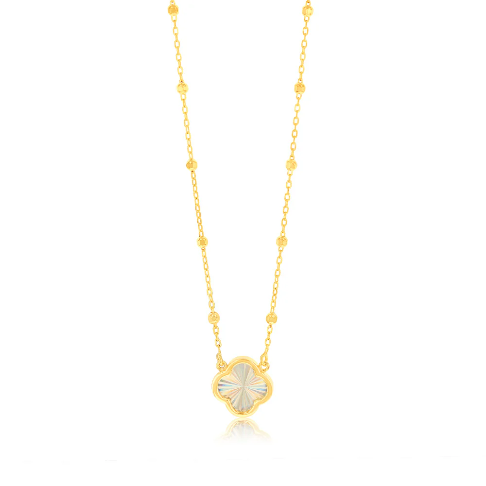 9ct Yellow Gold Rainbow Petal Pendant On Trace And Ball 43cm Chain