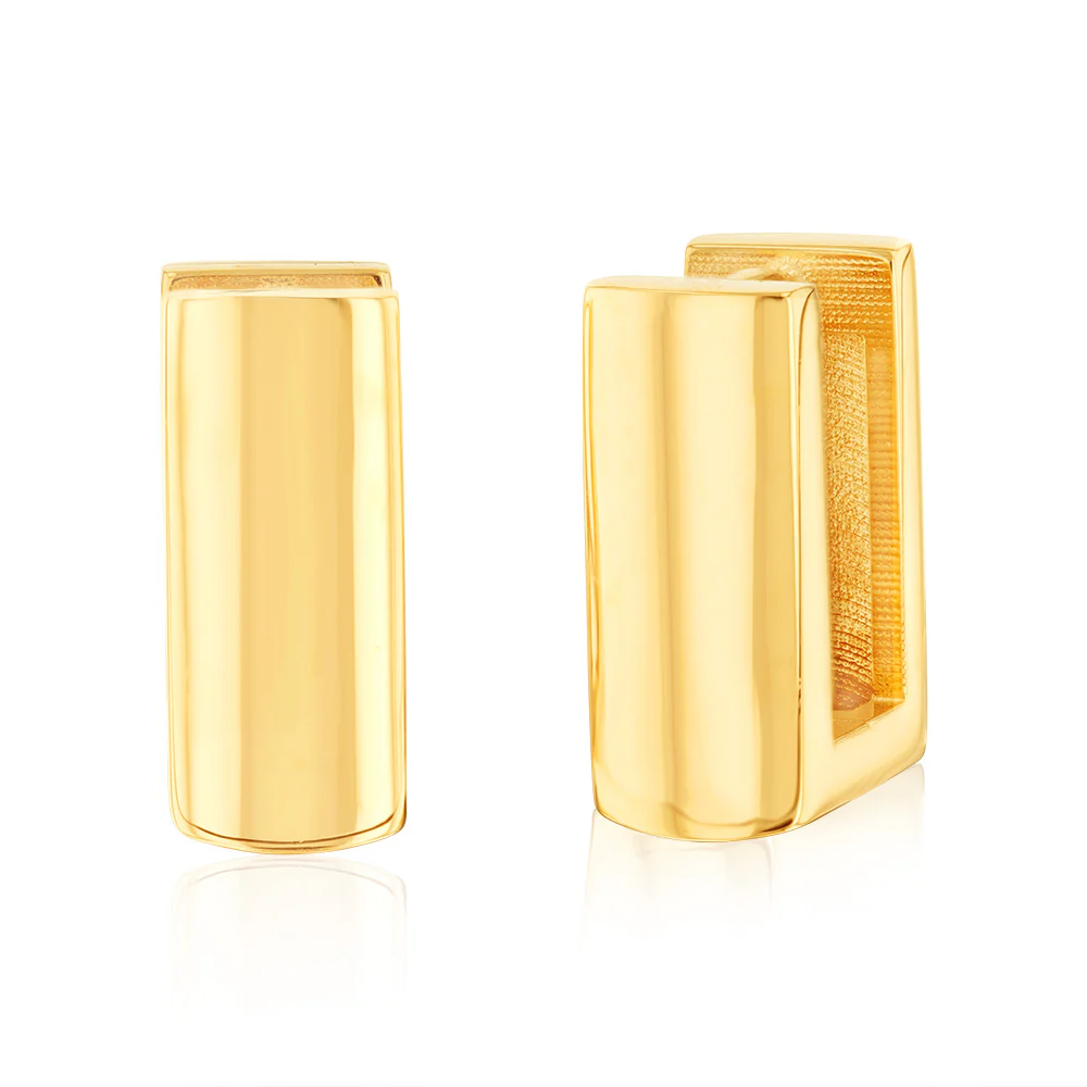 9ct Yellow Gold Rectangle Huggies Hoop Earrings - Image 2