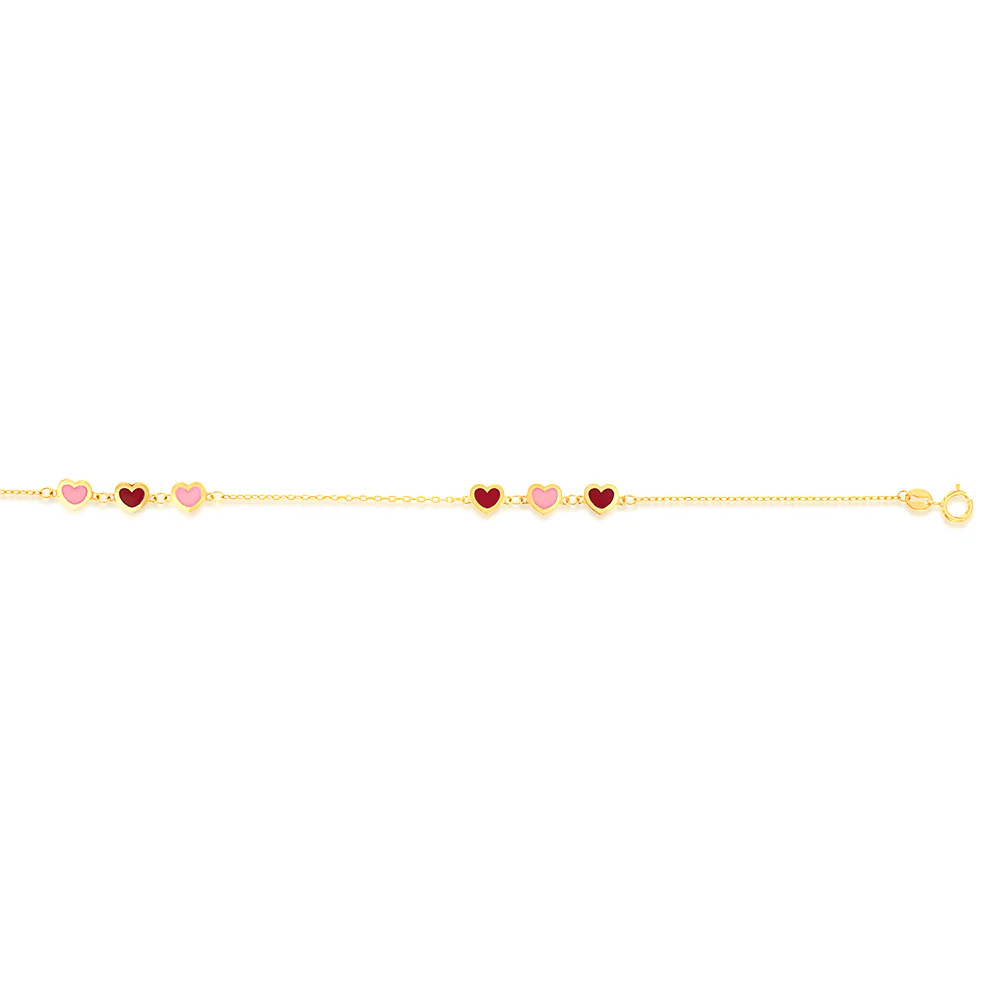 9ct Yellow Gold Red And Pink Heart 25cm Anklet - Image 2