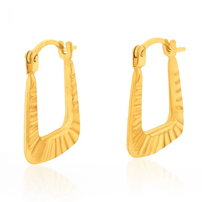 9ct Yellow Gold Ribbed Handbag Creole Earrings - Image 2