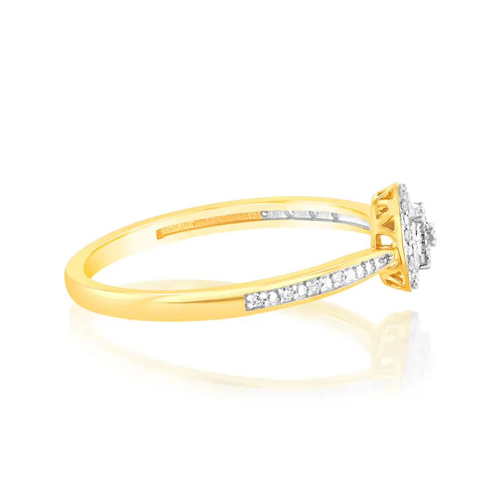 9ct Yellow Gold Ring Diamond Cluster Ring with 33 Brilliant Cut Diamond - Image 2