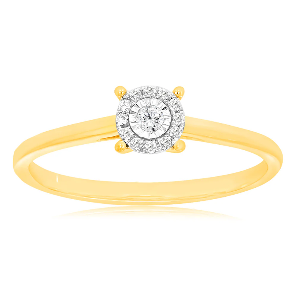 9ct Yellow Gold Ring with 13 Brilliant Diamonds