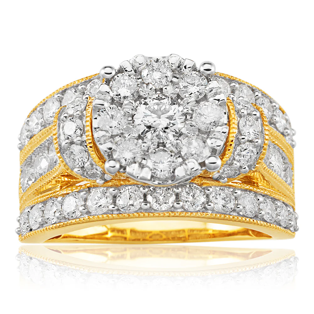 9ct Yellow Gold Ring with 2.00 Carat Diamonds