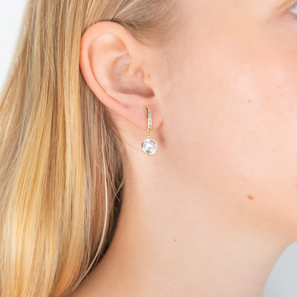 9ct Yellow Gold Round Cubic Zirconia Drop Earrings - Image 2