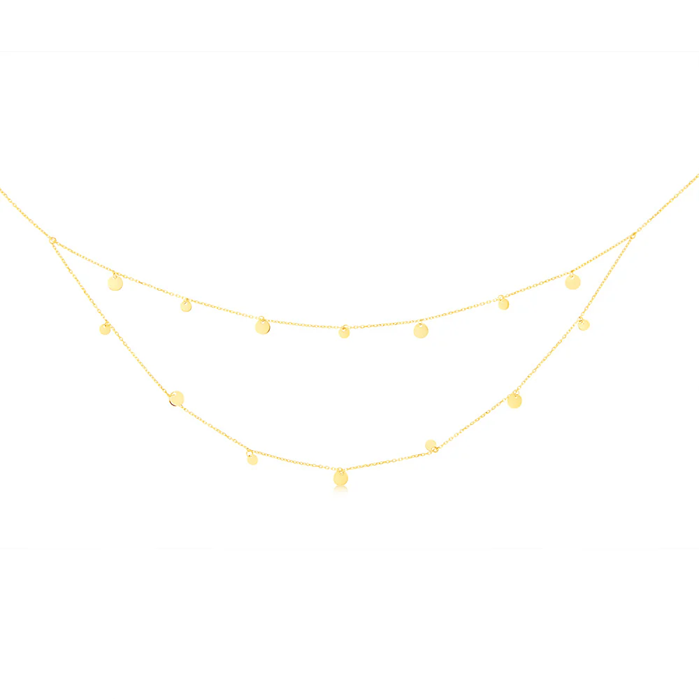 9ct Yellow Gold Round Disc Charms On Double 42cm Chain - Image 2