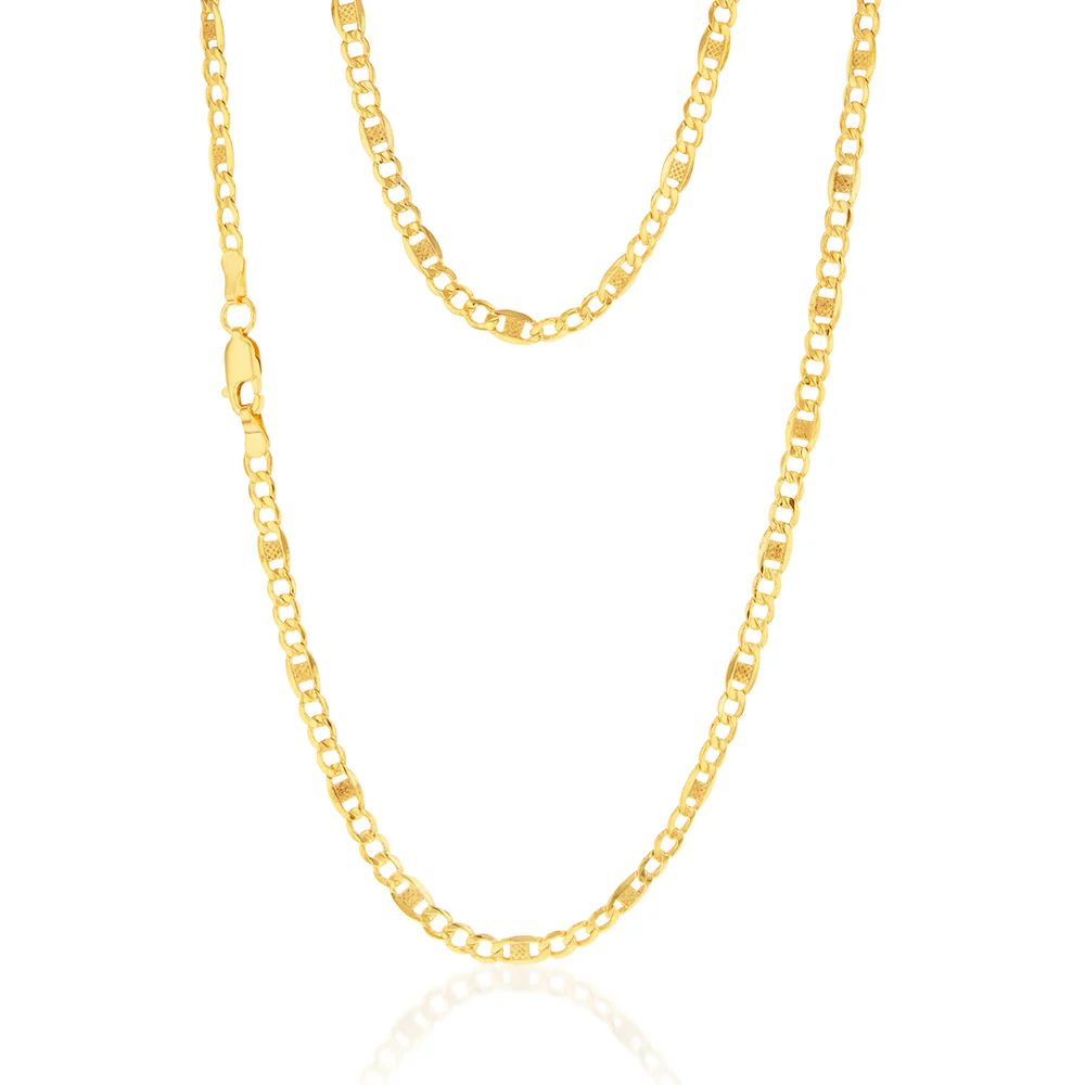 9ct Yellow Gold Silver Filled 1:3 Curb+Anch 80 Gauge 50cm Chain