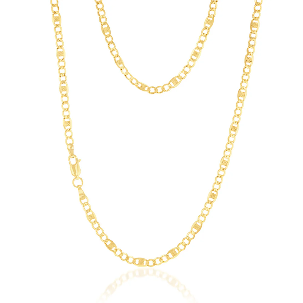 9ct Yellow Gold Silver Filled 1:3 Curb+ Anchor 80 Gauge 45cm Chain