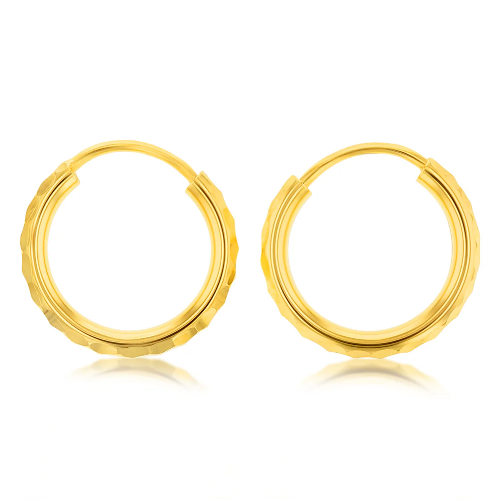 9ct Yellow Gold Silver Filled 10mm Diamond Cut Sleeper