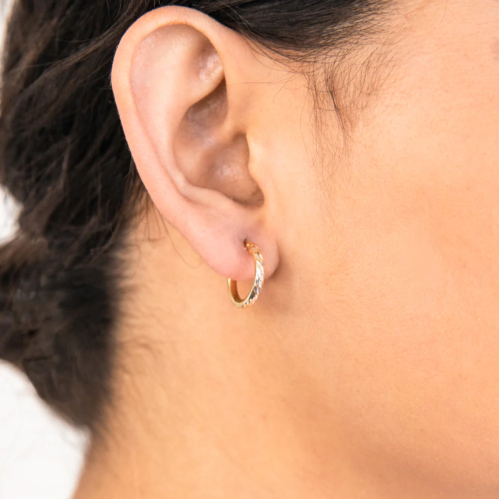 9ct Yellow Gold Silver Filled 10mm Hoop Earrings With Diamond Cut Feature - Image 2