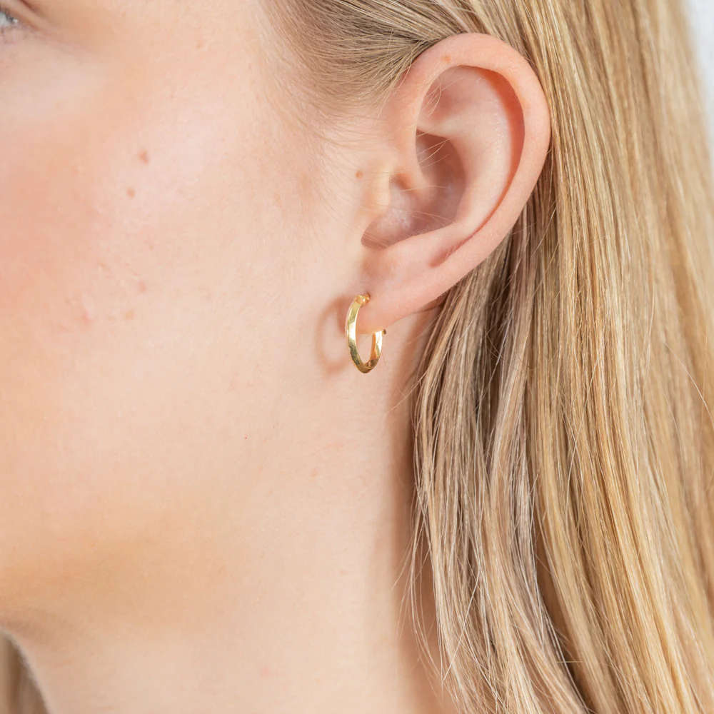 9ct Yellow Gold Silver Filled 10mm Hoop Earrings With Diamond Cut Surface - Image 3