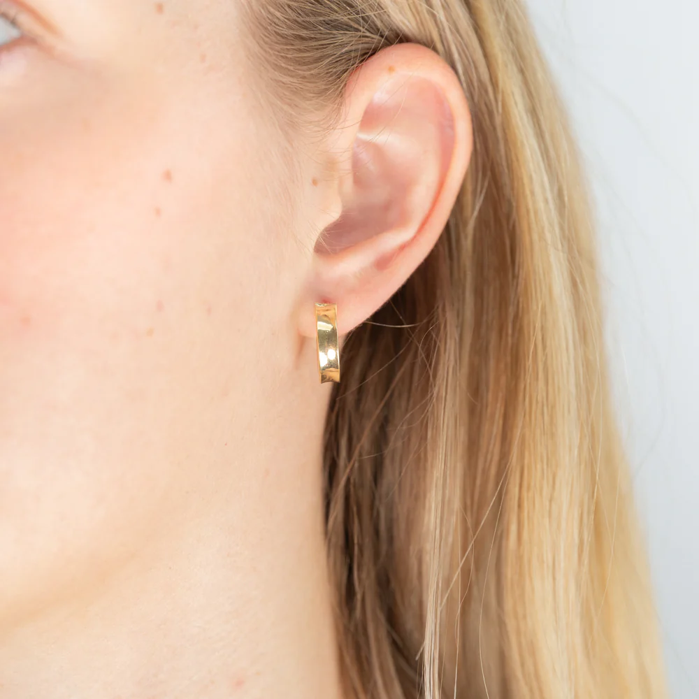 9ct Yellow Gold Silver Filled 15mm Diamond Cut Concave Plain Hoop Earrings - Image 2