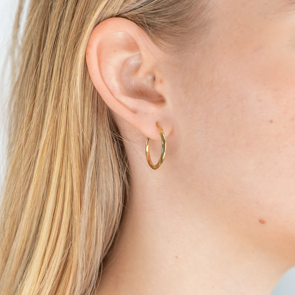9ct Yellow Gold Silver Filled 15mm Hoop Earrings With Diamond Cut Details - Image 3