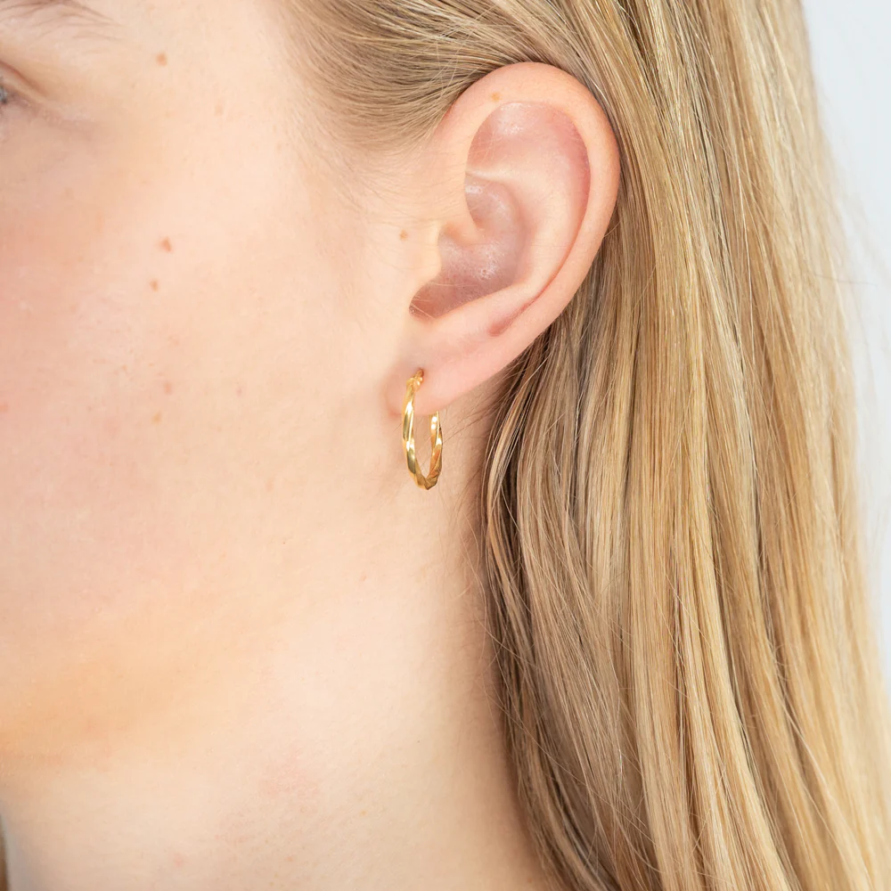 9ct Yellow Gold Silver Filled 15mm Twist Hoop Earrings - Image 2