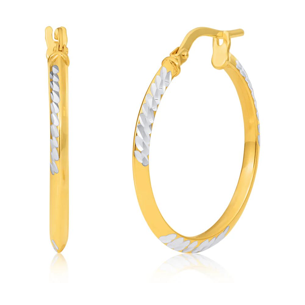 9ct Yellow Gold Silver Filled 20mm Diamond Cut Hoop Earrings
