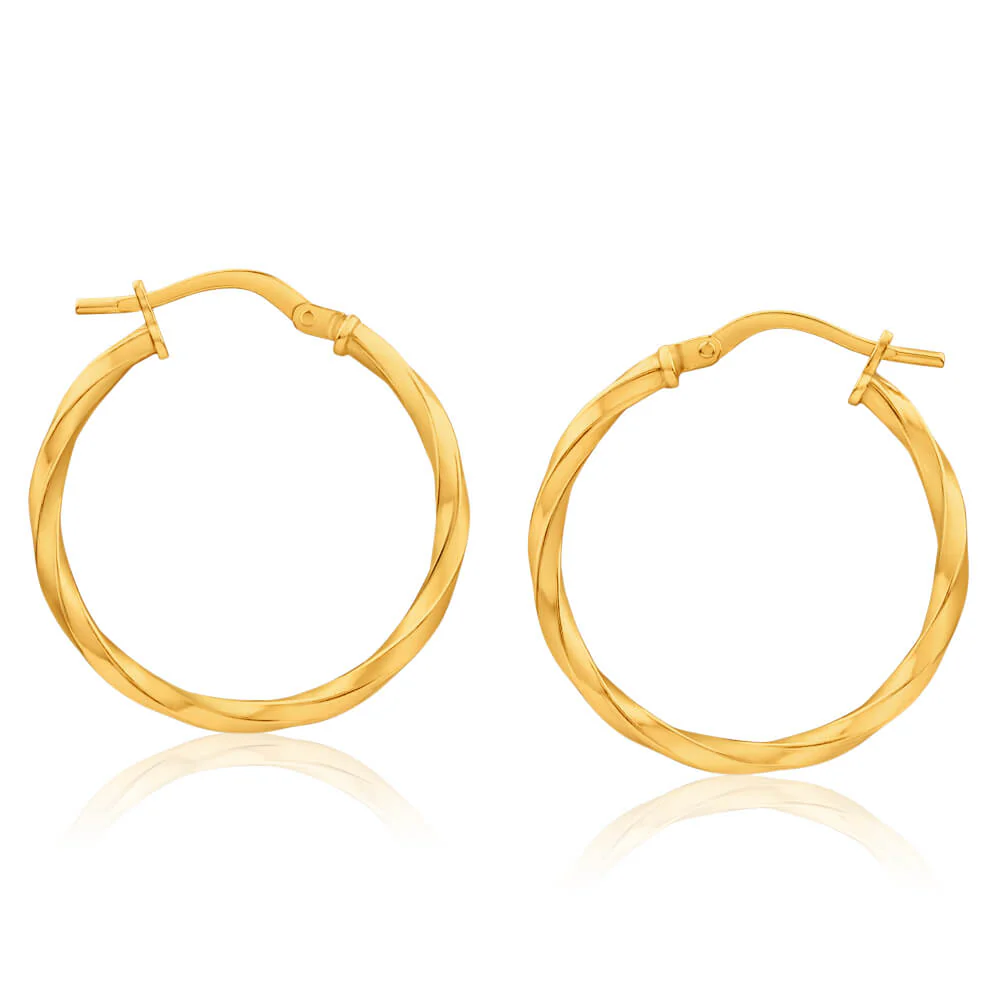 9ct Yellow Gold Silver Filled 20mm Hoop Earrings with twist pattern