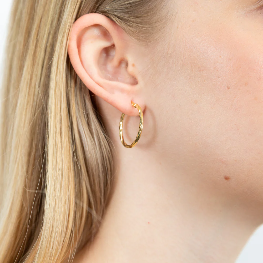 9ct Yellow Gold Silver Filled 20mm Hoop Earrings with twist pattern - Image 2