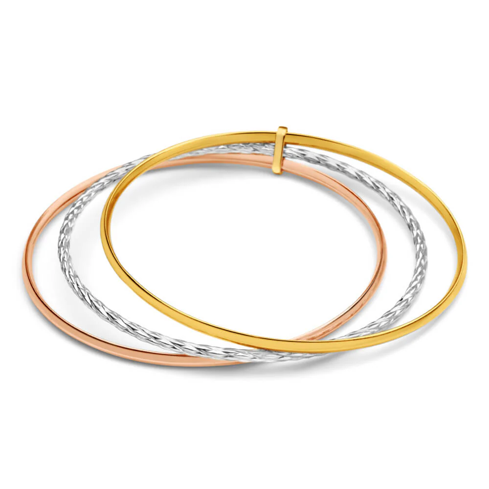 9ct Yellow Gold Silver Filled 3 Tone Bangle - Image 2