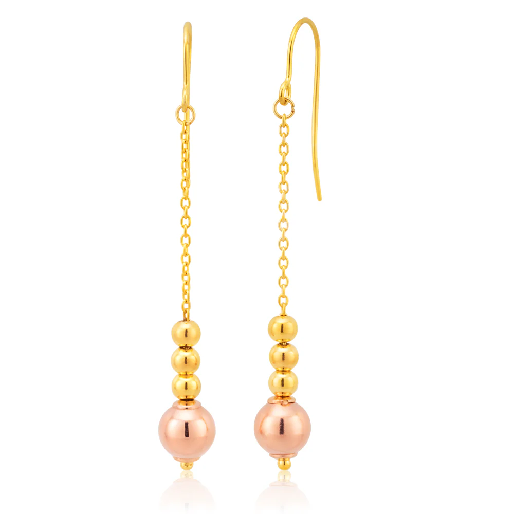 9ct Yellow Gold Silver Filled 4 beads drop Earrings