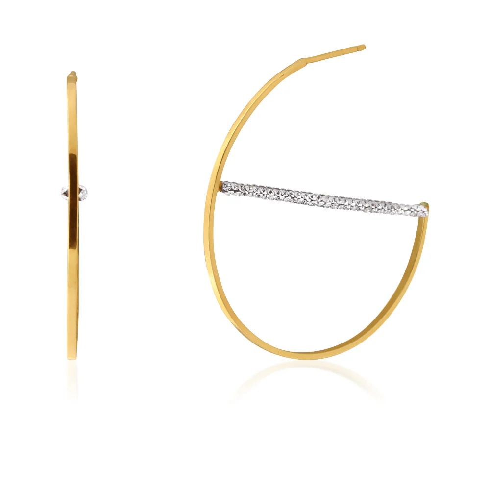 9ct Yellow Gold Silver Filled 40MM Half Hoop Crystal Earrings - Image 2