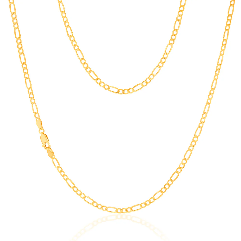 9ct Yellow Gold Silver Filled Bevelled 1:3 Figaro 80 Gauge 50cm Chain