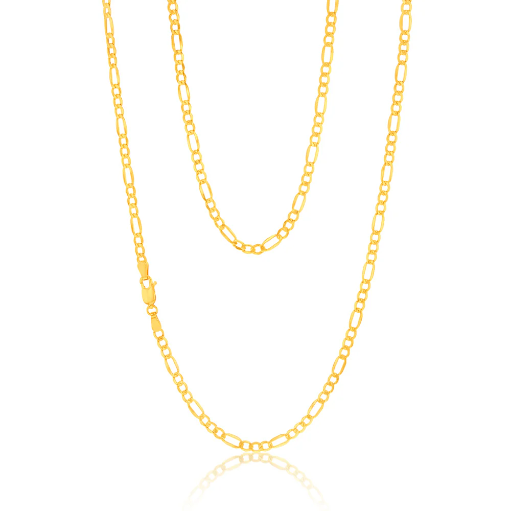 9ct Yellow Gold Silver Filled Bevelled 1:3 Figaro 80 Gauge 55cm Chain
