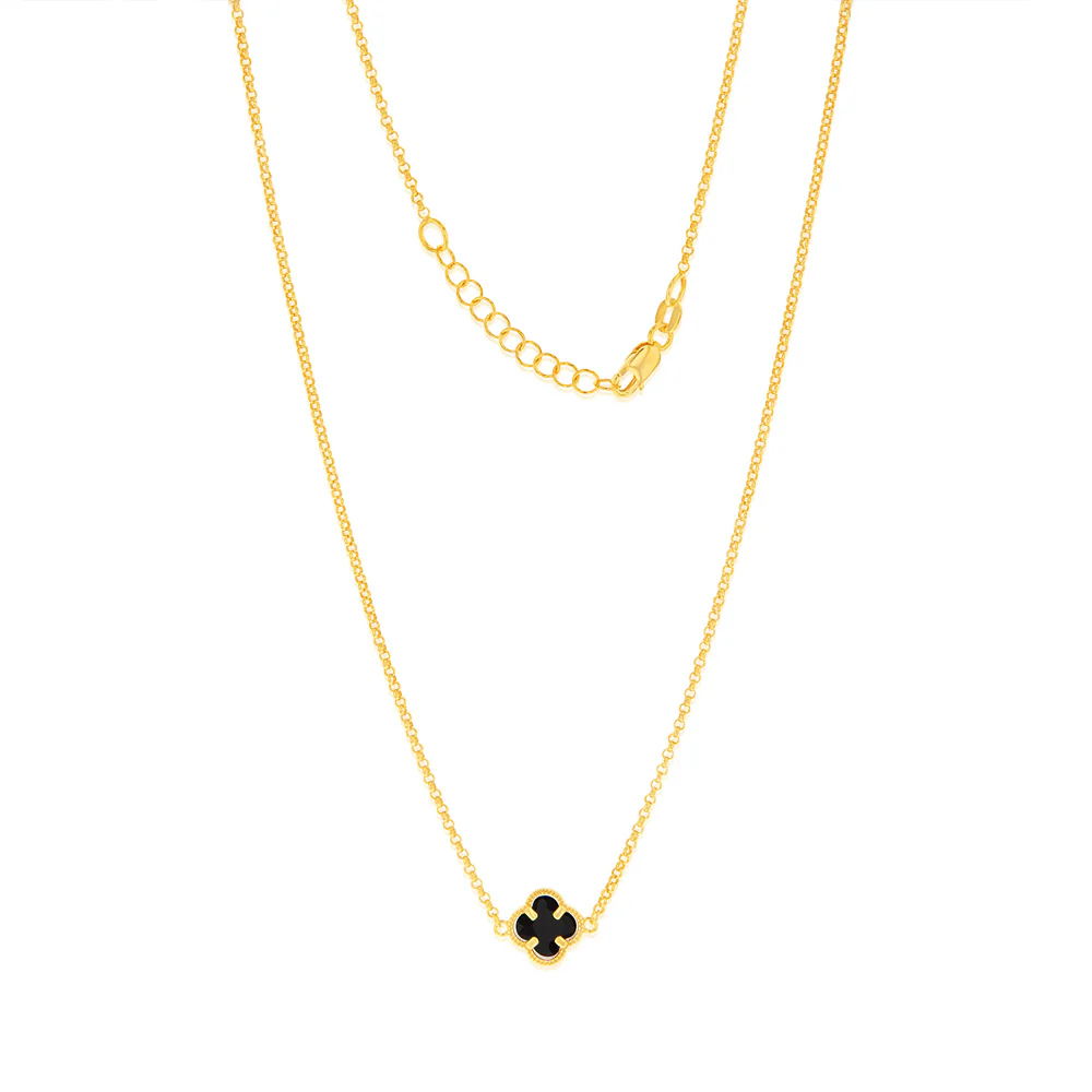 9ct Yellow Gold Silver Filled Black Flower 45cm Chain
