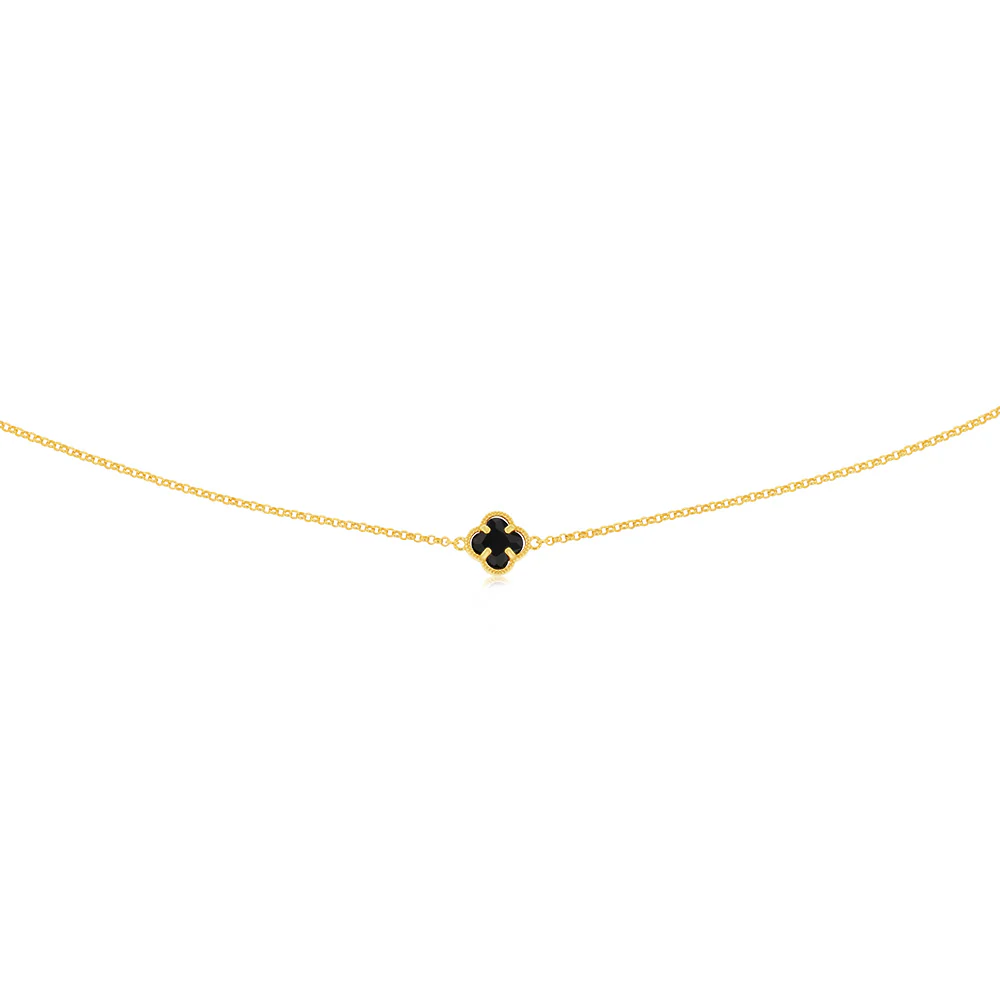9ct Yellow Gold Silver Filled Black Flower 45cm Chain - Image 2