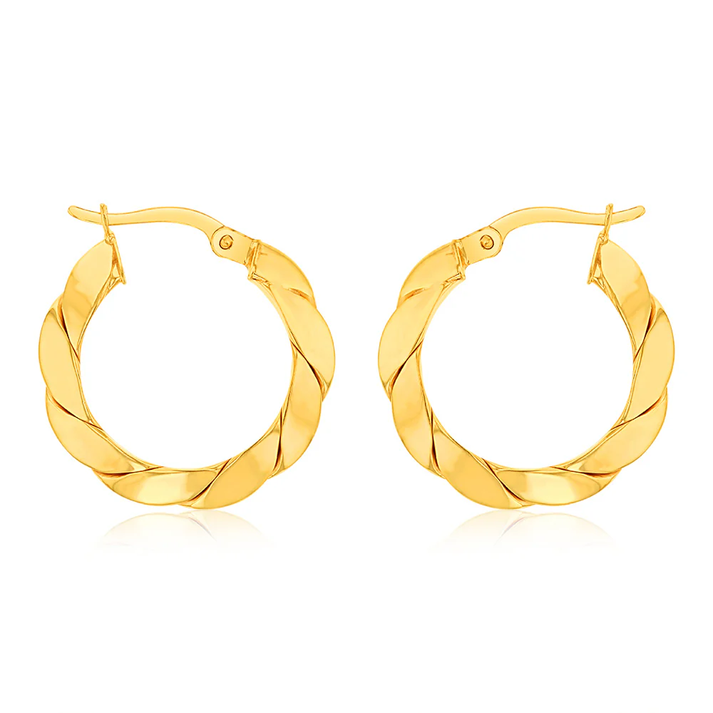 9ct Yellow Gold Silver Filled Chunky Twisted Hoop Earrings