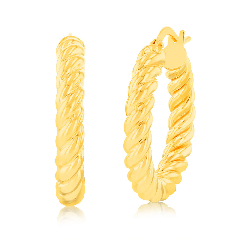 9ct Yellow Gold Silver Filled Chunky Twisted Hoop Earrings
