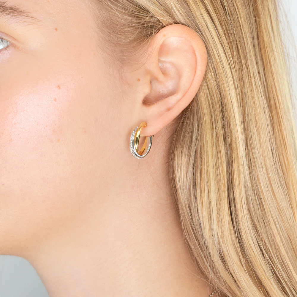 9ct Yellow Gold Silver Filled Crystal Oval Hoop Earrings - Image 2