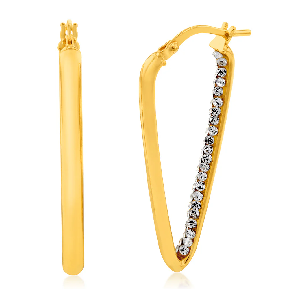 9ct Yellow Gold Silver Filled Crystals "V" Hoop Earrings