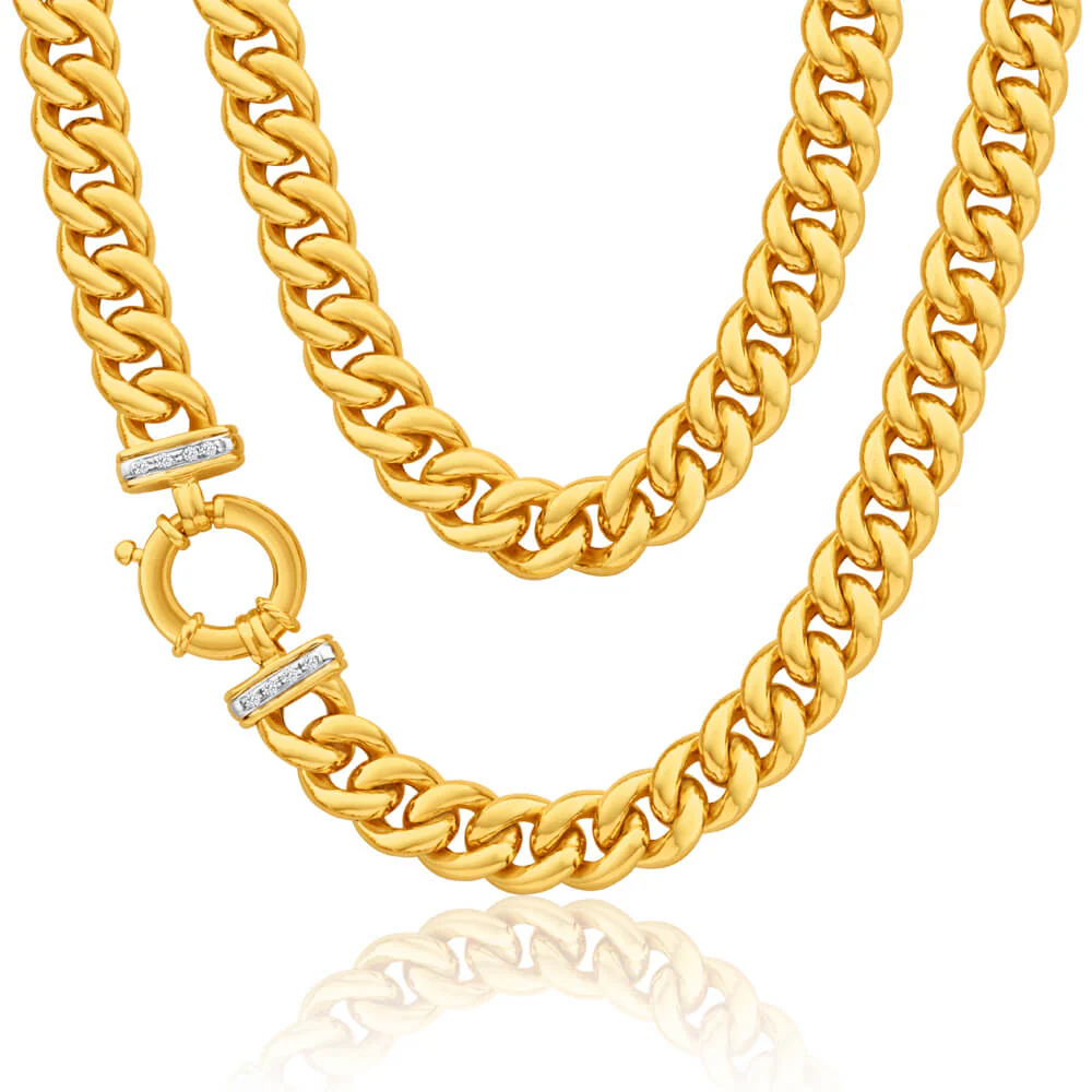 9ct Yellow Gold Silver Filled Cubic Zirconia 50cm Curb Chain