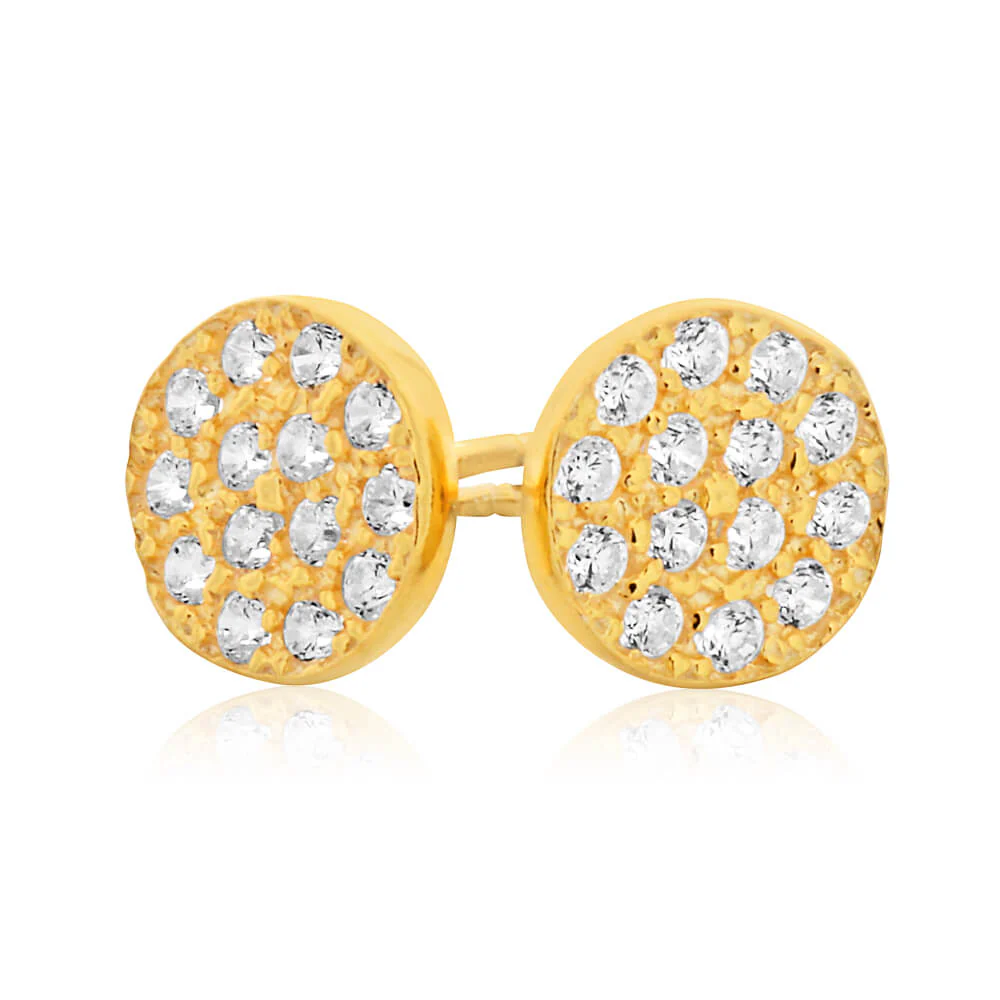 9ct Yellow Gold Silver Filled Cubic Zirconia 9.5mm Stud Earrings - Image 2