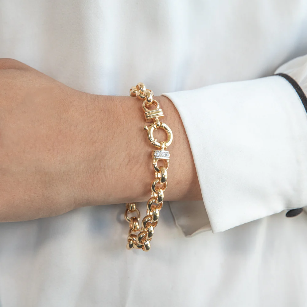 9ct Yellow Gold Silver Filled Cubic Zirconia Belcher 20cm Bracelet - Image 3