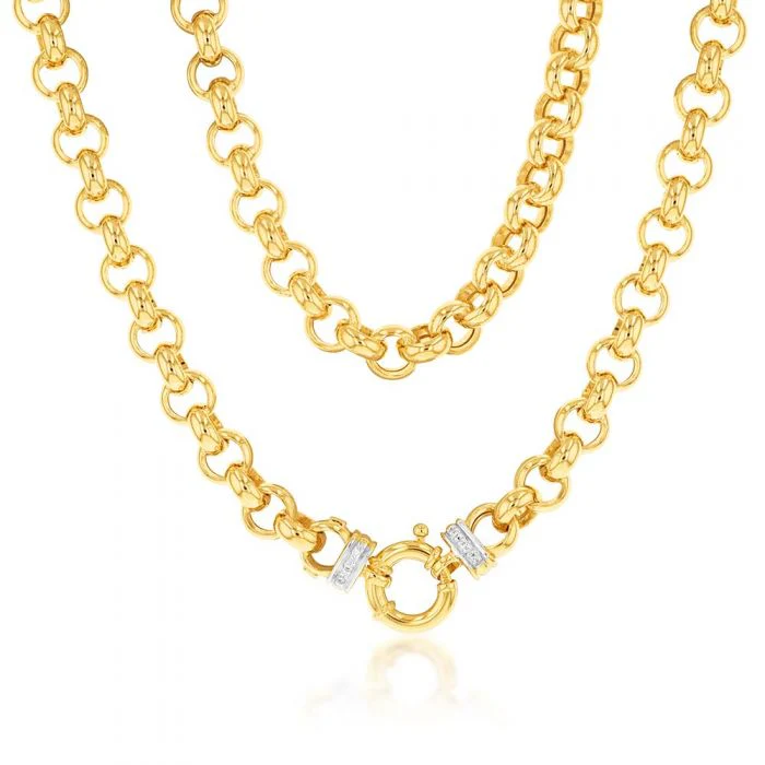 9ct Yellow Gold Silver Filled Cubic Zirconia Belcher darling 50cm Chain