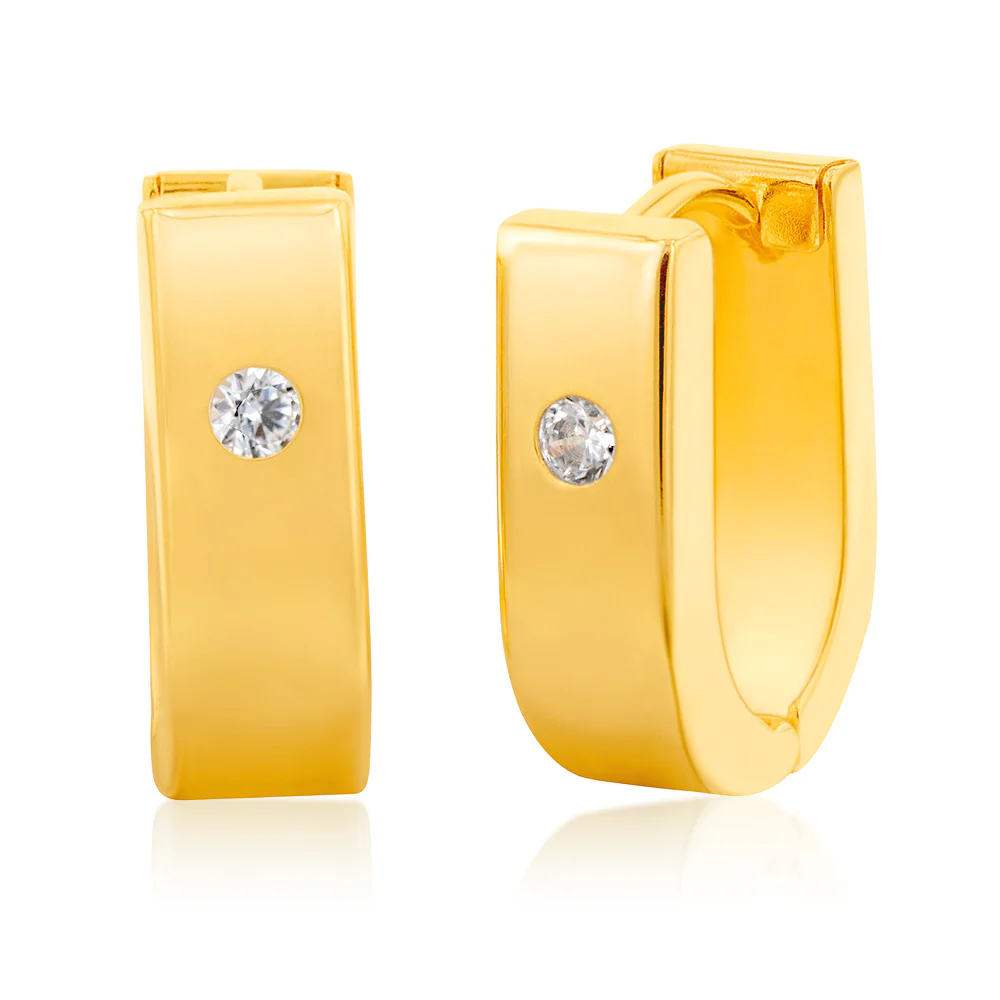 9ct Yellow Gold Silver Filled Cubic Zirconia Huggies Earrings