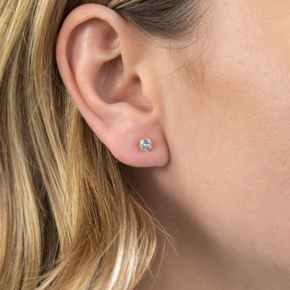 9ct Yellow Gold Silver Filled Cubic Zirconia Lavender Stud Earrings - Image 2