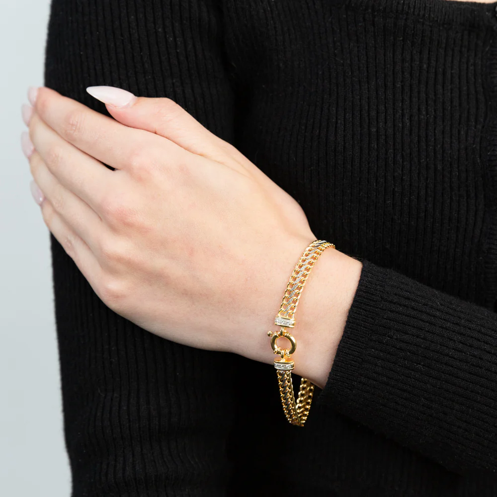 9ct Yellow Gold Silver Filled Cubic Zirconia Mesh Bracelet - Image 4